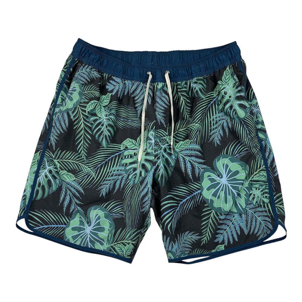 Fair Harbor Excellent Pre-Owned Swim Trunks Men's XL Navy Green Tropical Print